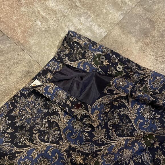 talbots silk and wool blue paisley mandala zip up midi skirt size 14 - Picture 4 of 7